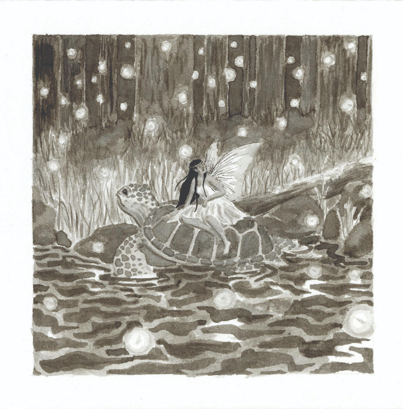 Turtle Fairy ink on illustration board 5"x5"