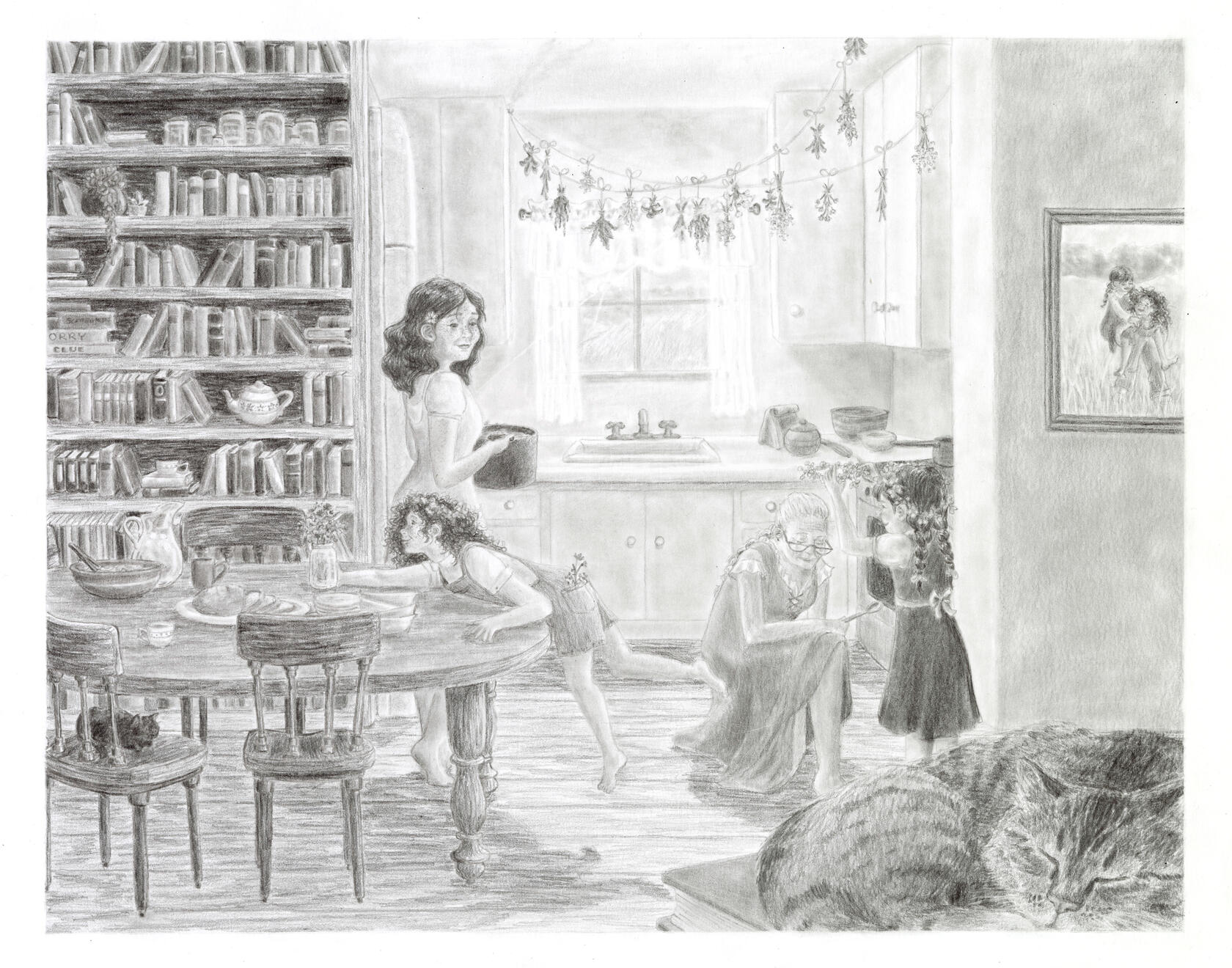 Dinner at Grandmother's graphite on paper 11"x14"