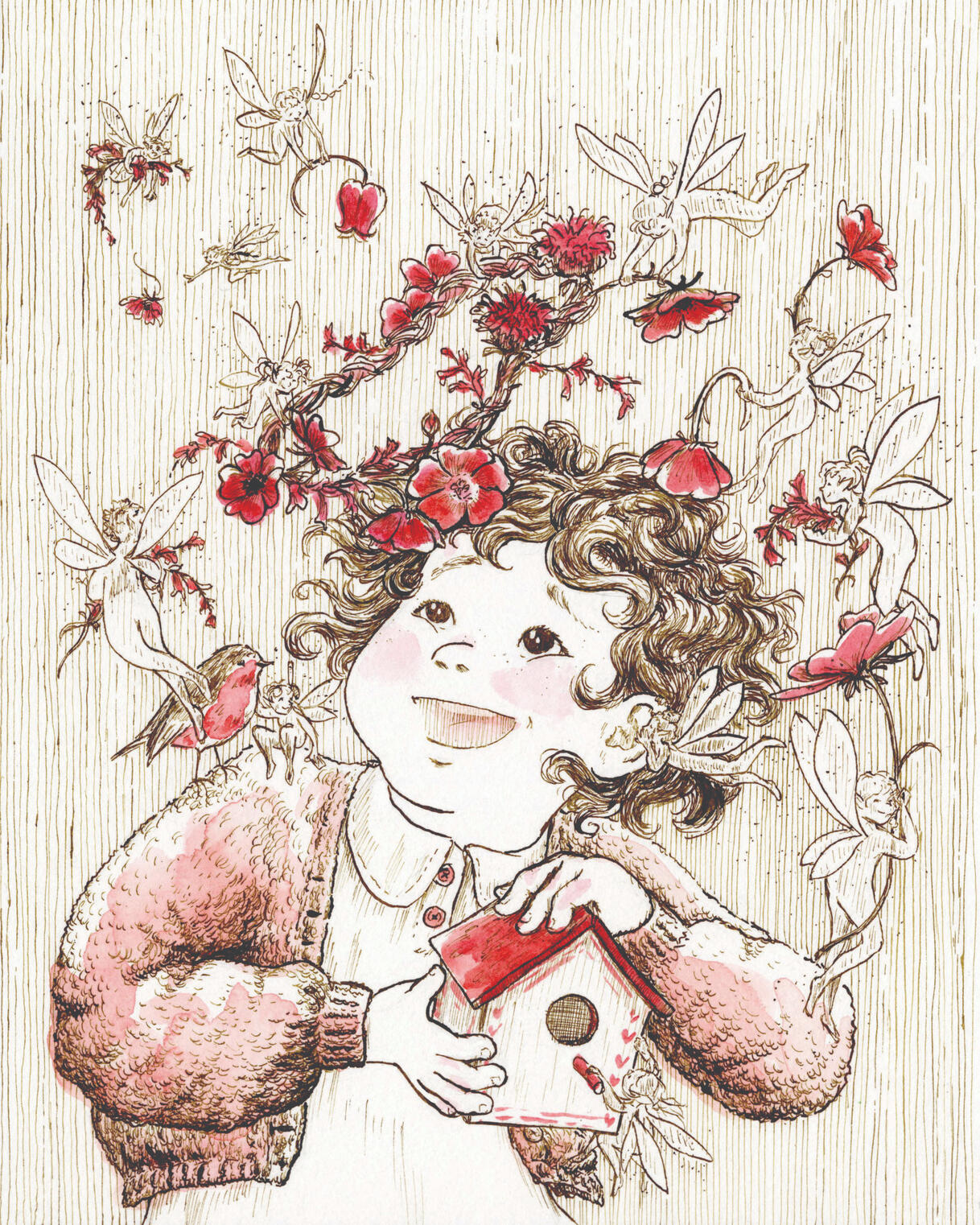 Crown of Scarlet Flowers, Watercolor and Ink, 2025.